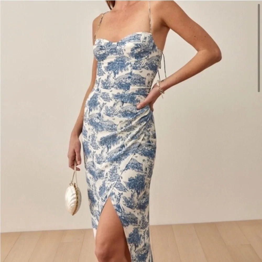 Reformation Blue and White Toile Slip Dress